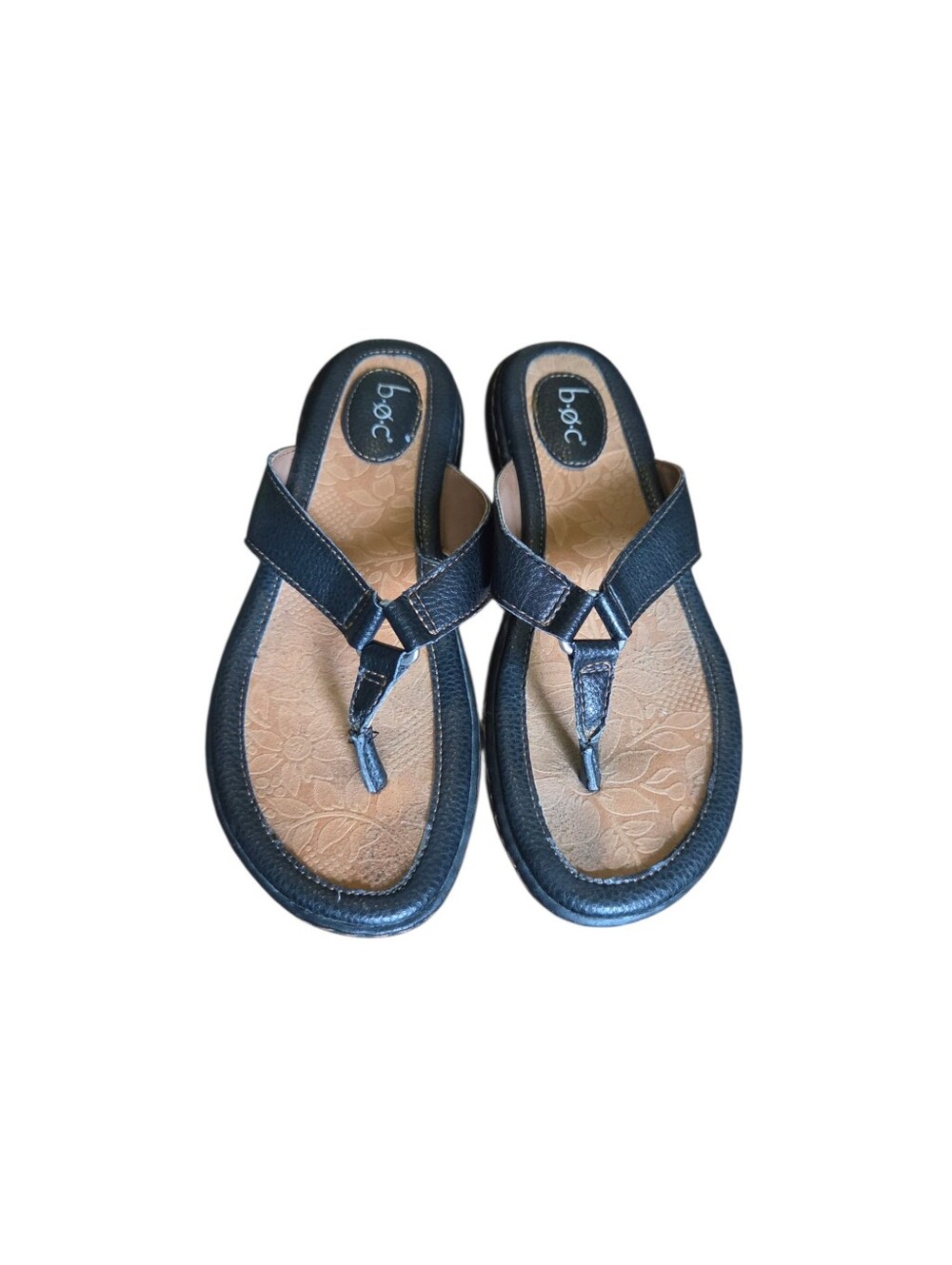 b.o.c. Black Leather Comfort Thong Sandals Slingback Women’s Size 8 M Summer